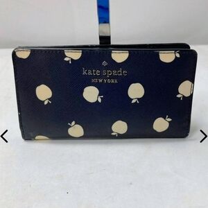 Kate Spade Blue Wallet with Cream Apple Design Very Good Condition